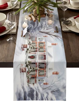 חג מולד שלג זירת פתית שלג הבית שולחן רץ מסיבת חתונה עיצוב שולחן רץ חג המולד האוכל, עיצוב שולחן מפת שולחן