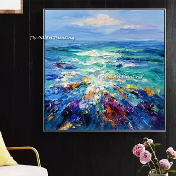 100% עבודת יד ציור שמן צבעוני Abstarct אמנות עננים ים ציור תמונות קיר הסלון על בד