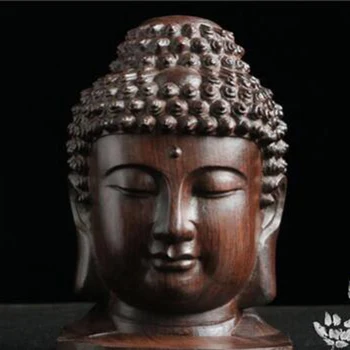 פסל בודהה עץ פסלון עץ מהגוני הודו בודהה ראש פסל אמנות קישוט דקורטיבי