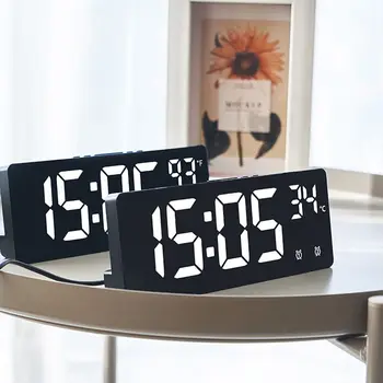 רב-פונקציונלי אלקטרוני שעון תאורת רקע טמפרטורה תאריך דיגיטלית LED שעונים 12/24H שליטה קולית תצוגת שעון של שולחן