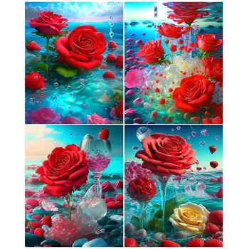 GATYZTORY DIY ציור לפי מספרים פרחים צבע על ידי מספרים לילדים אדום רוז מסגרות תמונה על תמונה אקרילי קיר 40x50cm