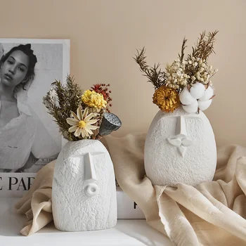 יצירתיות קרמיקה פרחים מיובשים אגרטל נורדי שולחן האוכל בבית גן קישוט הפנים מצחיק האגרטלים בסלון אמנות מופשטת עיצוב