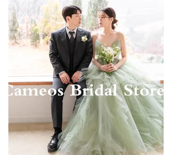SONDR רצועות ספגטי 드레스 שמלת ערב ללא שרוולים בהתאמה אישית בשכבות קוריאה ירוק רשמית נשף שמלת ערב שמלת כלה