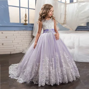החתונה של בנות טול תחרה, פרח ילדה שמלות Infantil מפואר נסיכה אירועים תחפושת ילדים לחגוג טקס ילדים בגדים ורודים