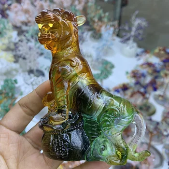 בצבע זיגוג נמר פיתוחי זכוכית קריסטל חיה הפסלון על שולחן העבודה קישוט
